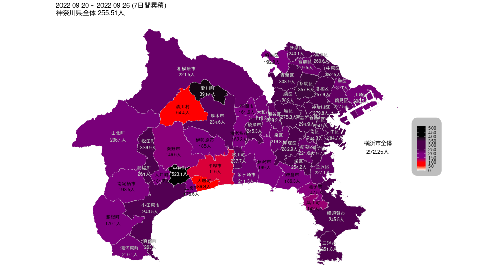 神奈川県の人口10万人あたりの新規感染者数